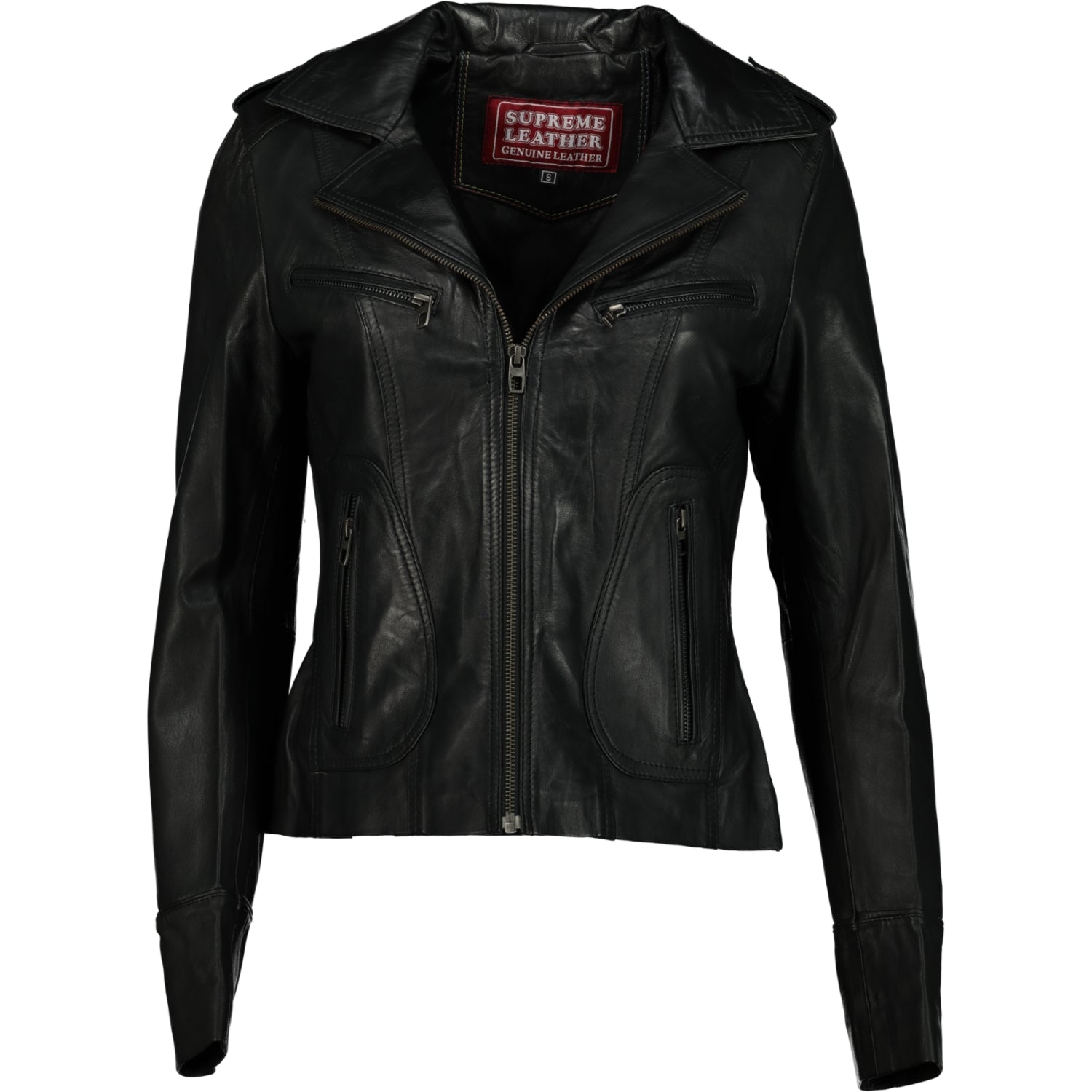 Women's Cargo Biker 100% Leather Jacket- Supreme Leather