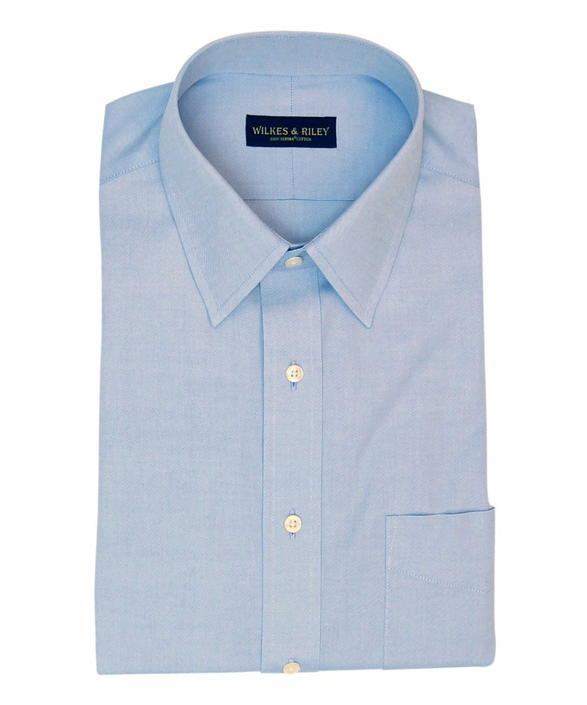 Slim Fit Blue Solid Point Collar Non-Iron Men's Dress Shirt – Wilkes ...