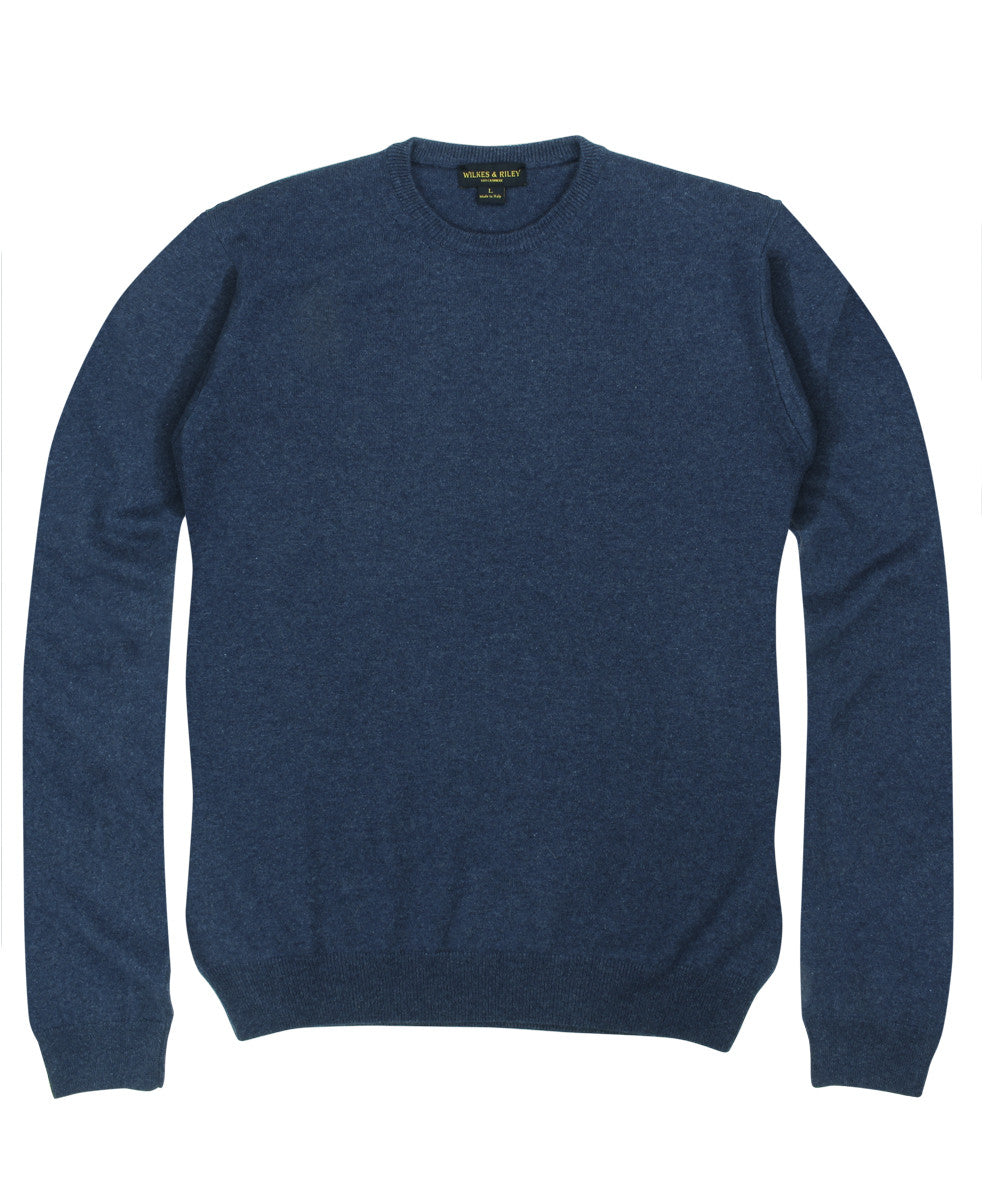 100% Cashmere Crewneck Sweater w/ Loro Piana Yarn in Blue – Wilkes & Riley