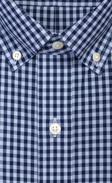 Tailored Fit Non Iron Sky /Navy Gingham Button Down Collar Sport Shirt ...