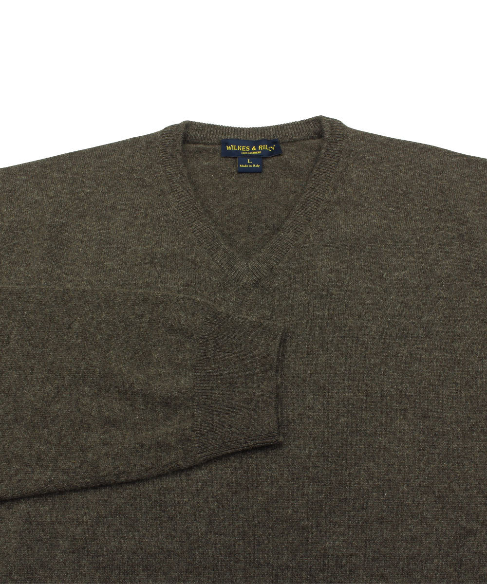 100% Cashmere Sweater w/ Loro Piana Yarn - Brown V-Neck – Wilkes & Riley