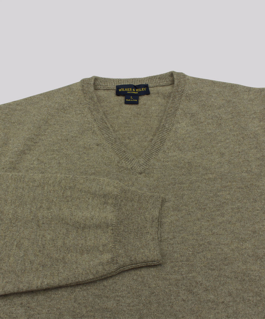 100% Cashmere V Neck Sweater w/ Loro Piana Yarn in Taupe – Wilkes & Riley