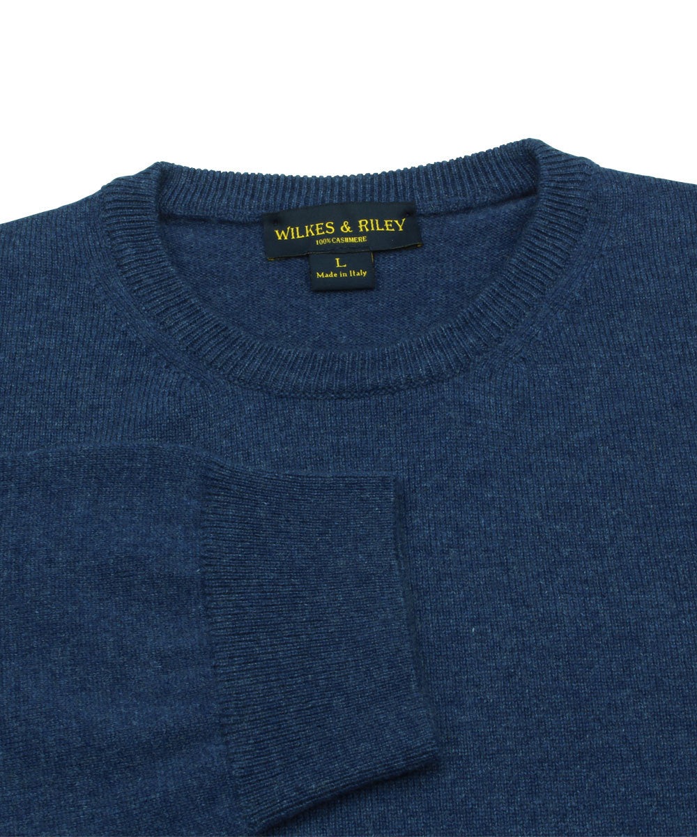 100% Cashmere Crewneck Sweater w/ Loro Piana Yarn in Blue – Wilkes & Riley