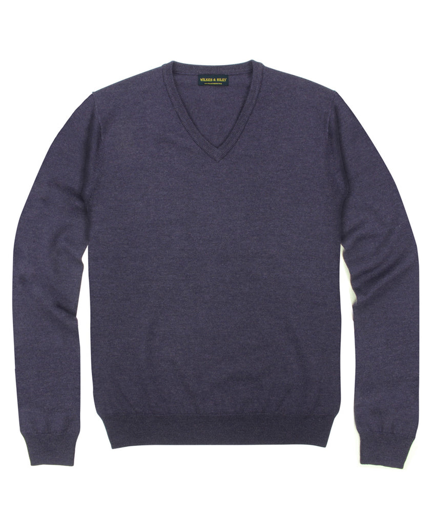 Wilkes & Riley 100% Pure Merino Wool Zegna Baruffa V-neck Sweater Plum
