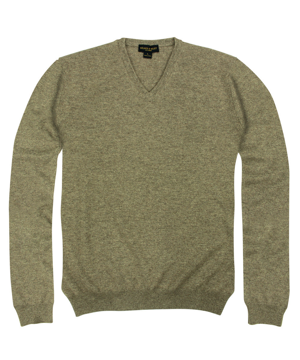 100% Cashmere V Neck Sweater w/ Loro Piana Yarn in Taupe – Wilkes & Riley