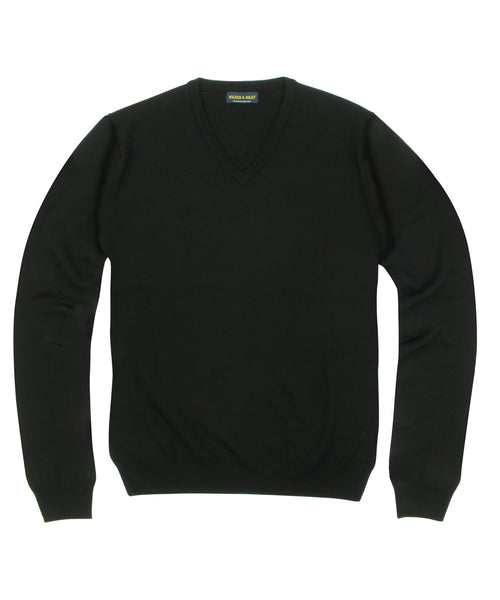 100% Pure Merino Wool Zegna Baruffa V-neck Sweater - Black – Wilkes & Riley