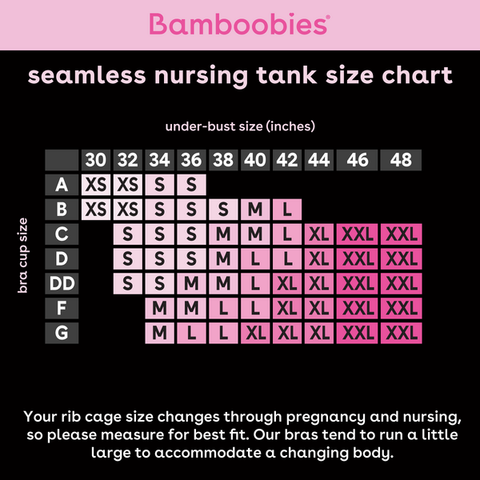 seamless nursing tank size chart