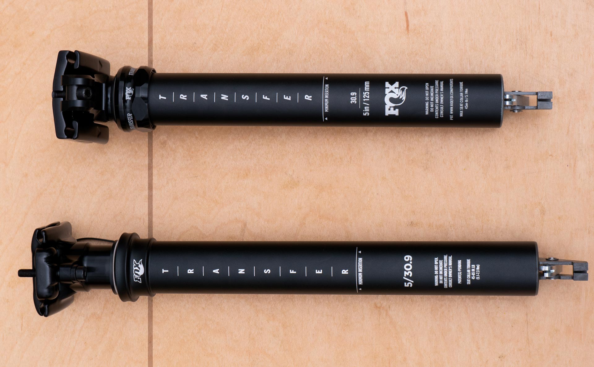 The 2021 Transfer (top) is significantly shorter than the previous model. Both pictured have 125mm drop.