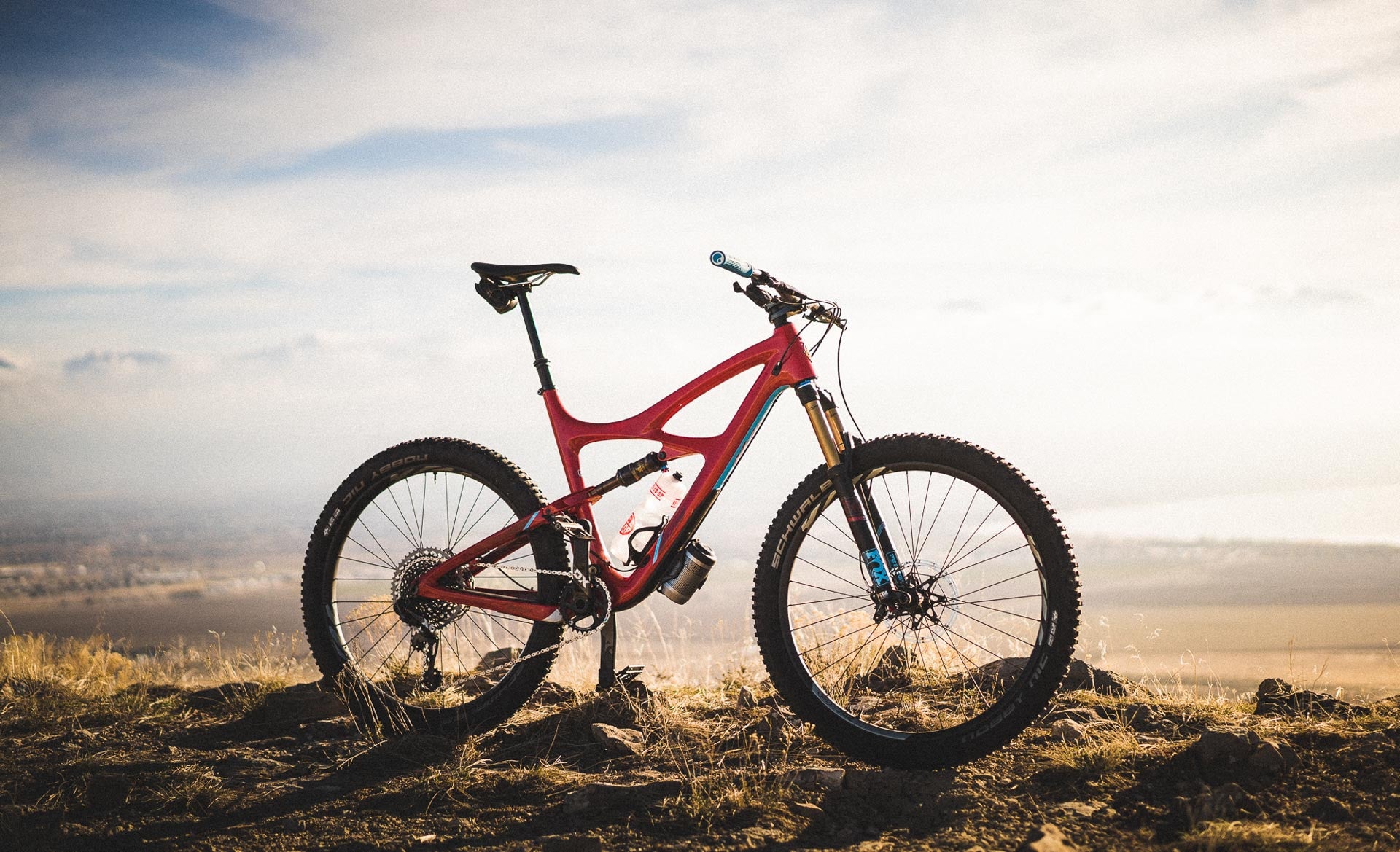 A red race car of a mountain bike