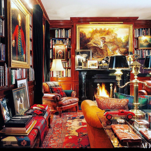 Ralph Lauren room for Architectural Digest, Example of 2024 Design Trend of Bold Color and Maximalism.