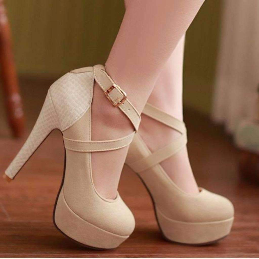 beige high heel pumps