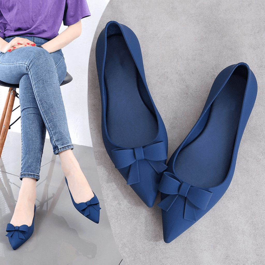 blue pointed flat shoes