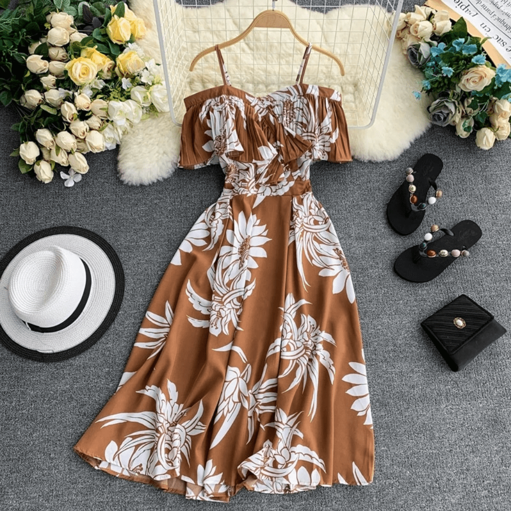 off shoulder midi summer dress