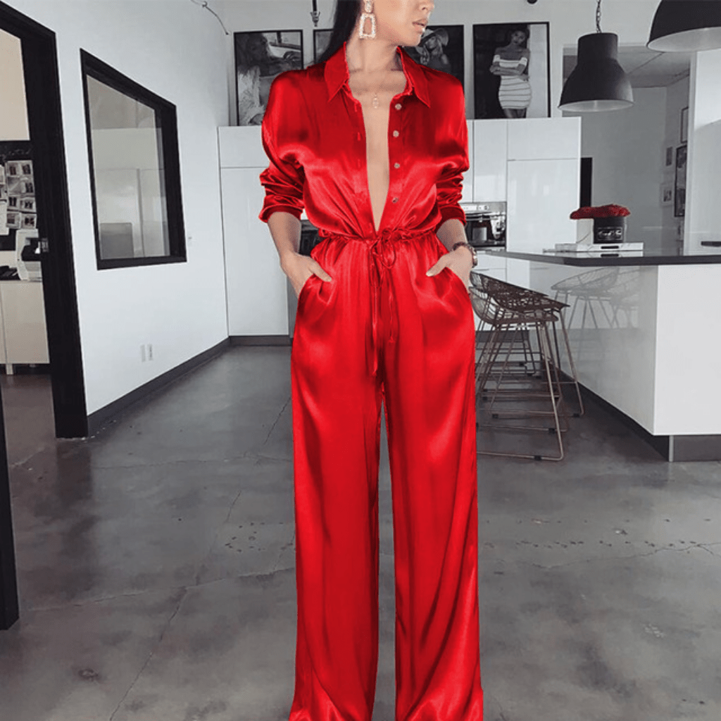 satin jumpsuit with sleeves