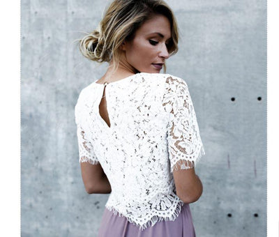 white lace crop top short sleeve