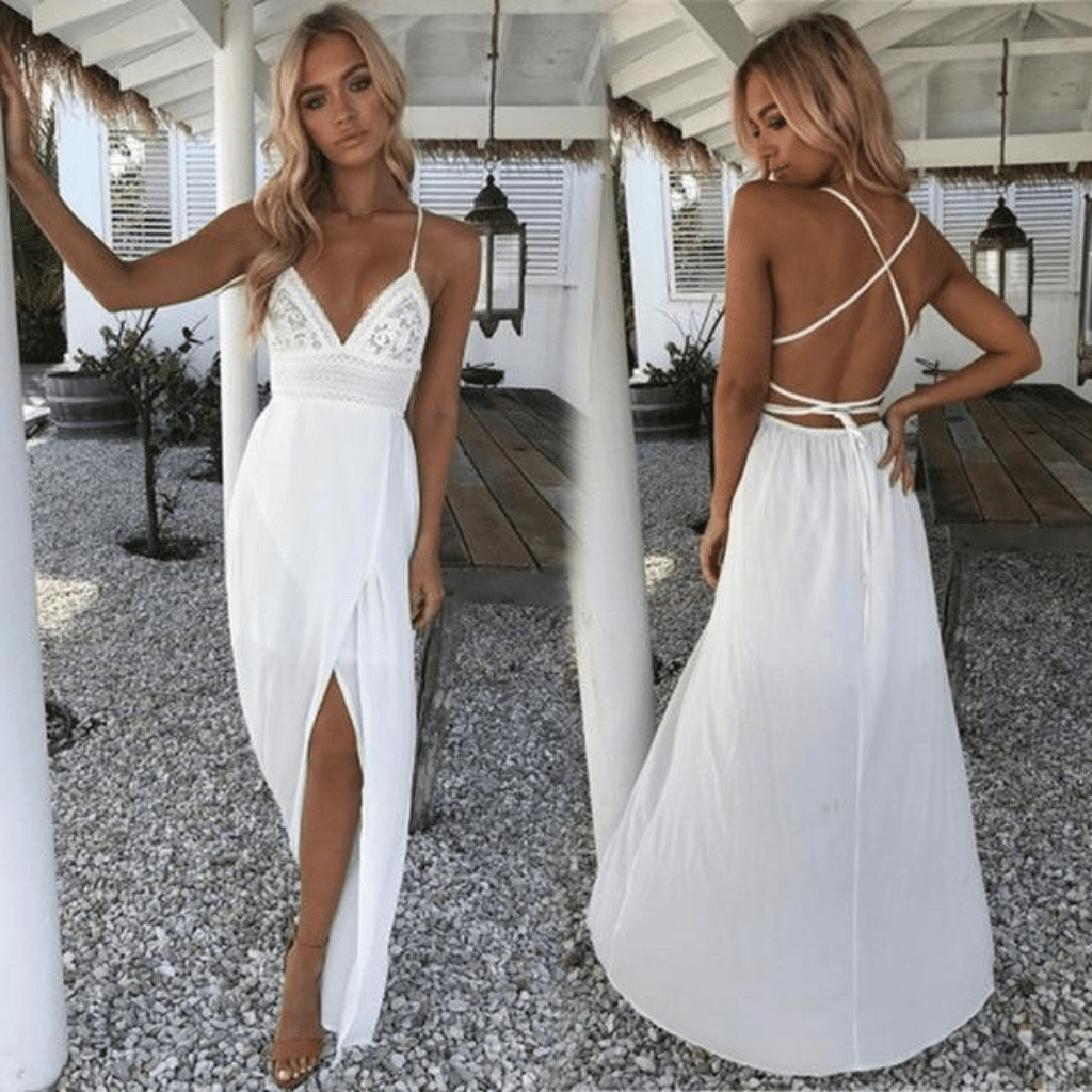 White Lace Maxi Dress Backless Dresses 