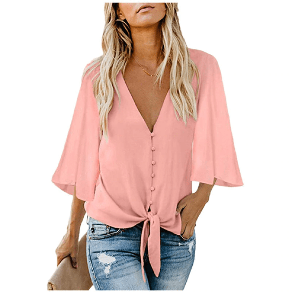 Womens Chiffon Blouse V Neck Batwing 