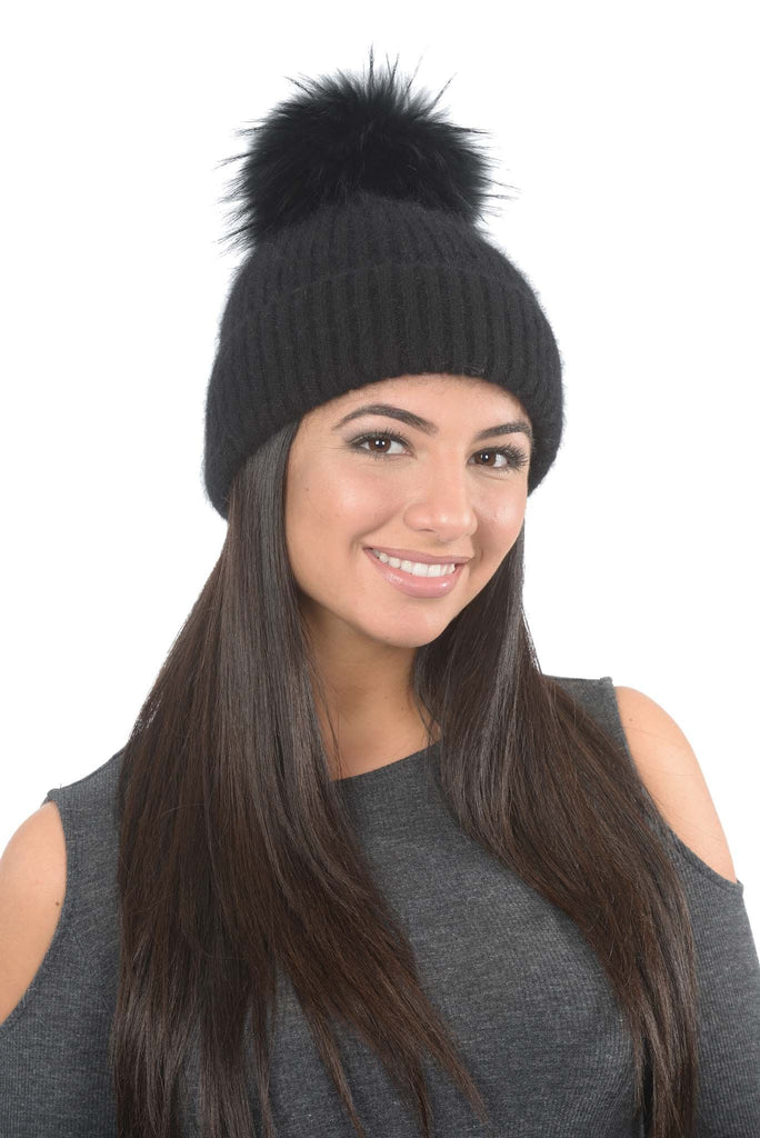 black winter hat with pom pom