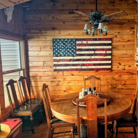 wood flag in cabin