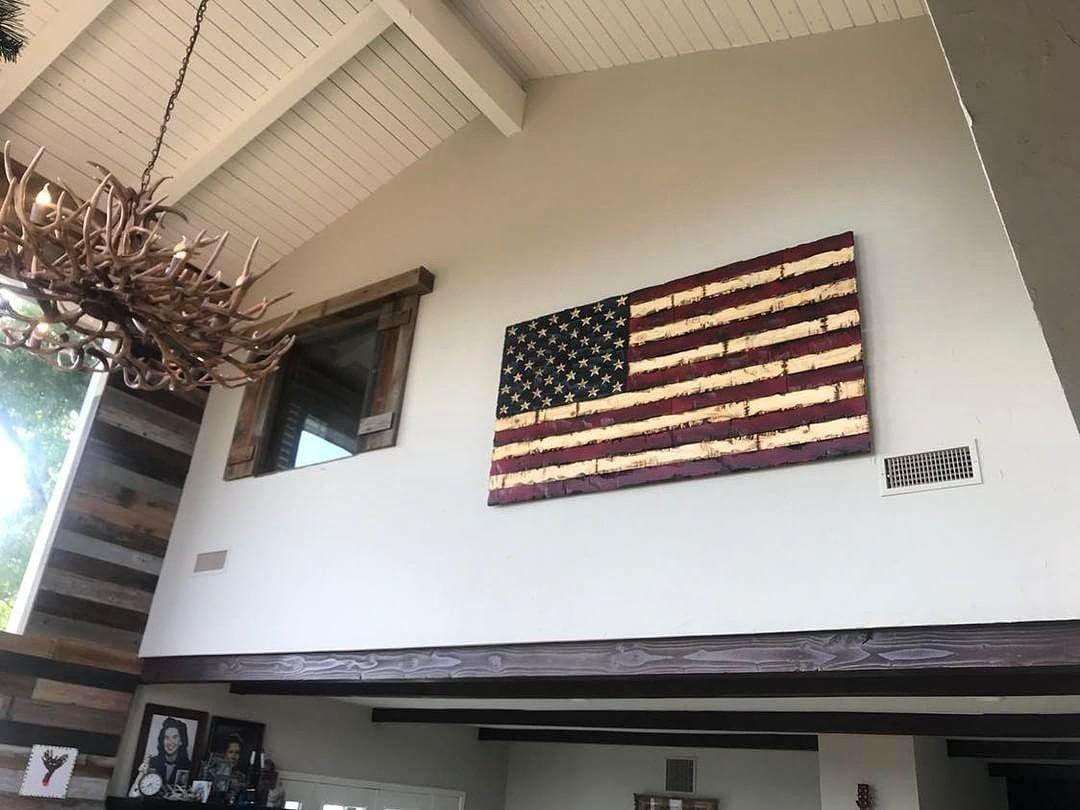 Statement size Rustic Wood Burned Painted American Flag 84*46