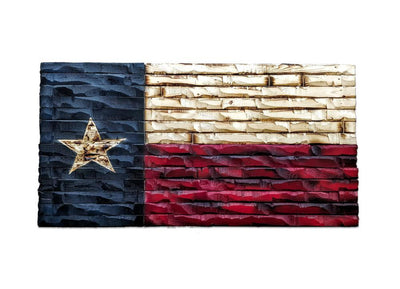 Texas Come And Tread Handcarved Wooden Flag