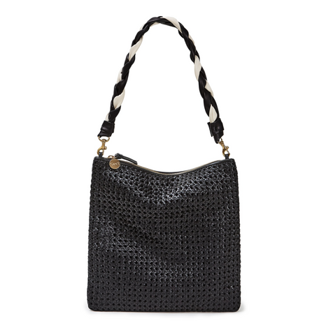 Black Rattan Woven Foldover Clutch – maeree