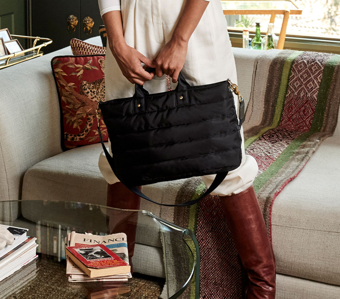Black Quilted Puffer Messenger Tote