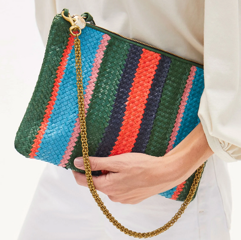 Evergreen Stripe Woven Flat Clutch – maeree