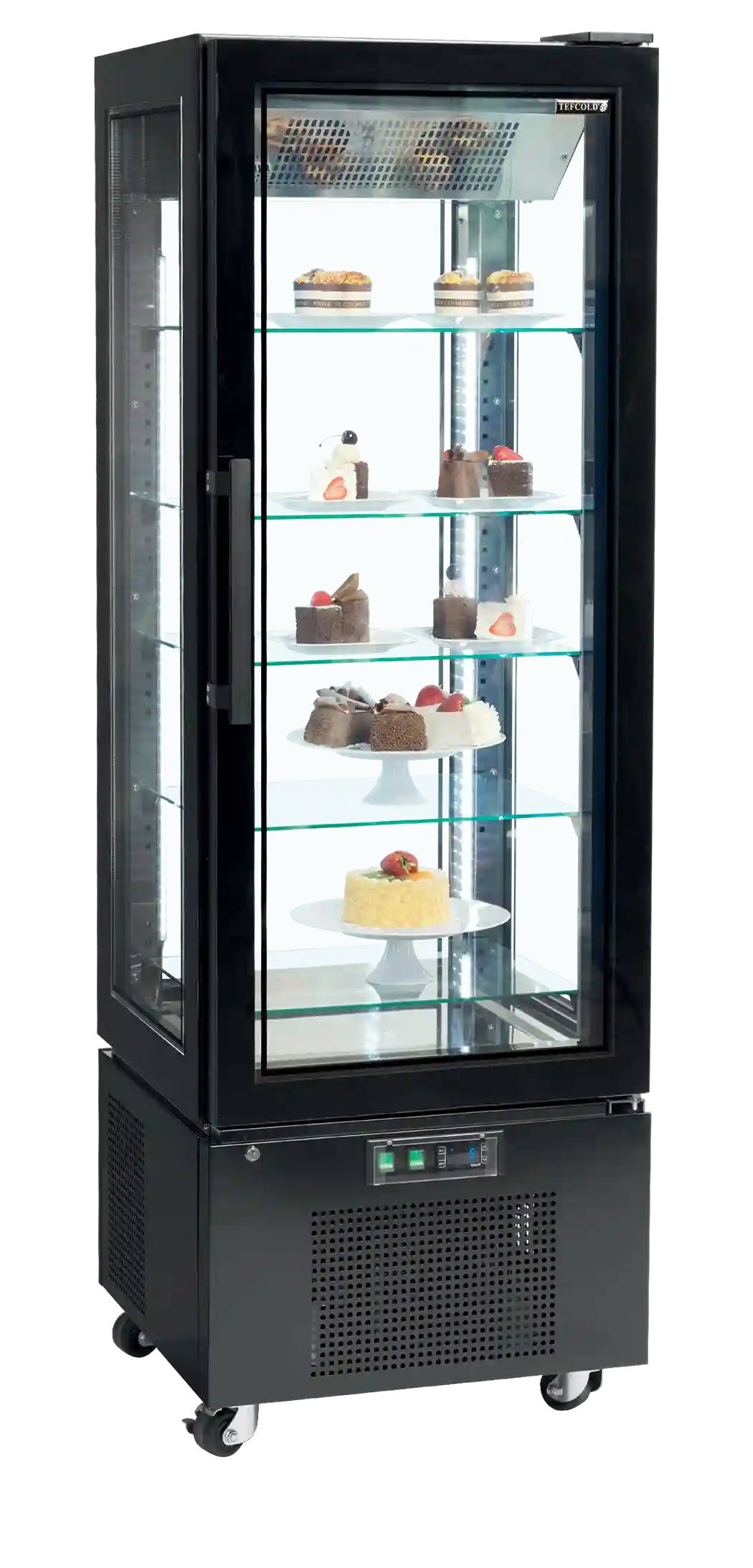 Tefcold UPD400-C Kylmonter fylld med tårtor och bakverk.