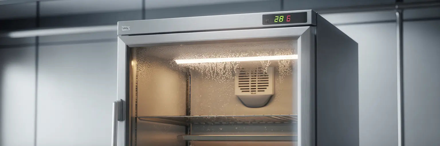 Displaykyl med för hög temperatur, tecken på att kylen inte kyler ordentligt.