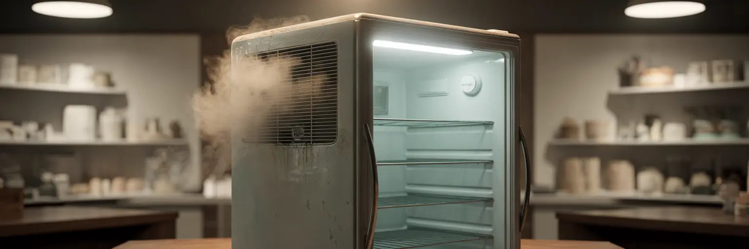 Displaykyl med rök som kommer från baksidans galler.