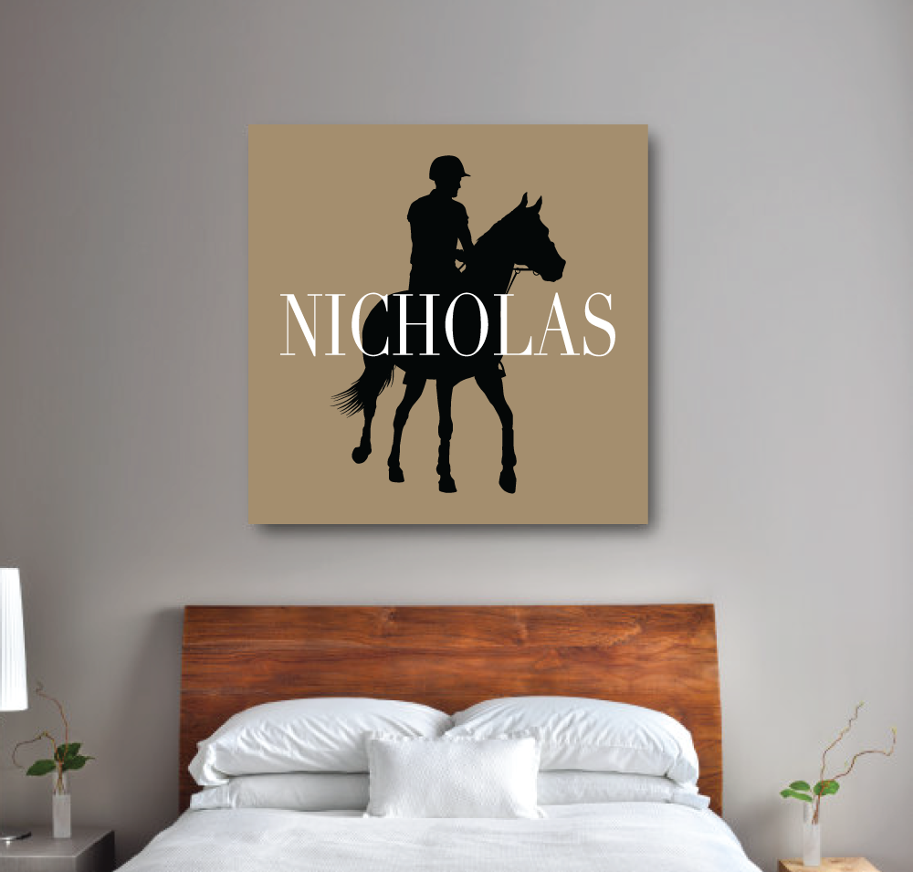 Equestrian Canvas With Silhouette And Name Tan Black And White Choose Any Colors