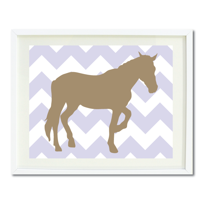 Chevron Horse Wall Art Print Light Purple And Light Tan Choose Any Colors