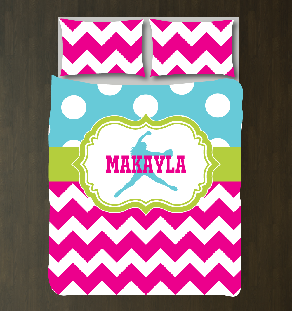 Custom Softball Chevron Polka Dot Bedding For Girls Shop