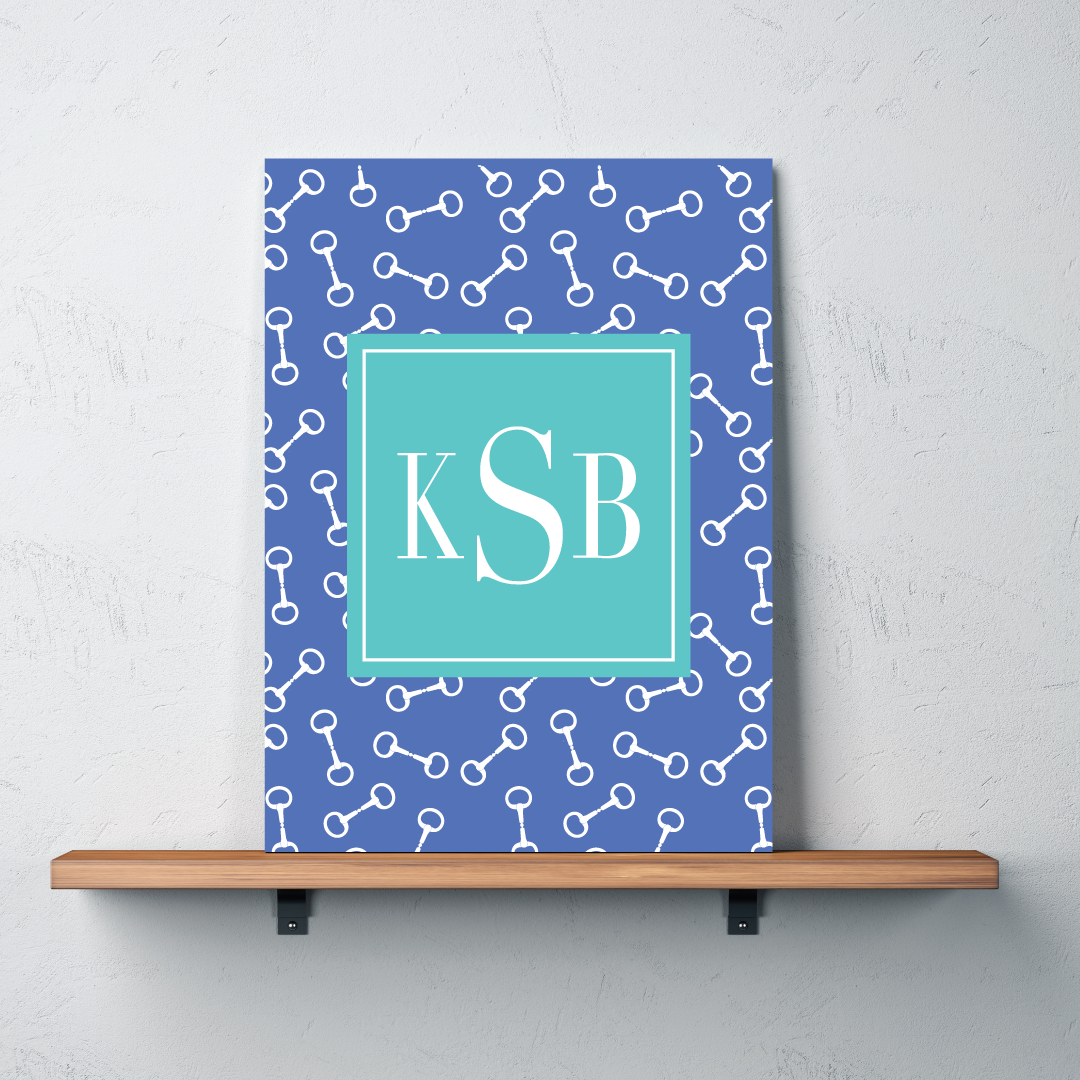 Equestrian Canvas With Horse Bits And Monogram Periwinkle Blue Pool And Pool Choose Any Colors Or Background