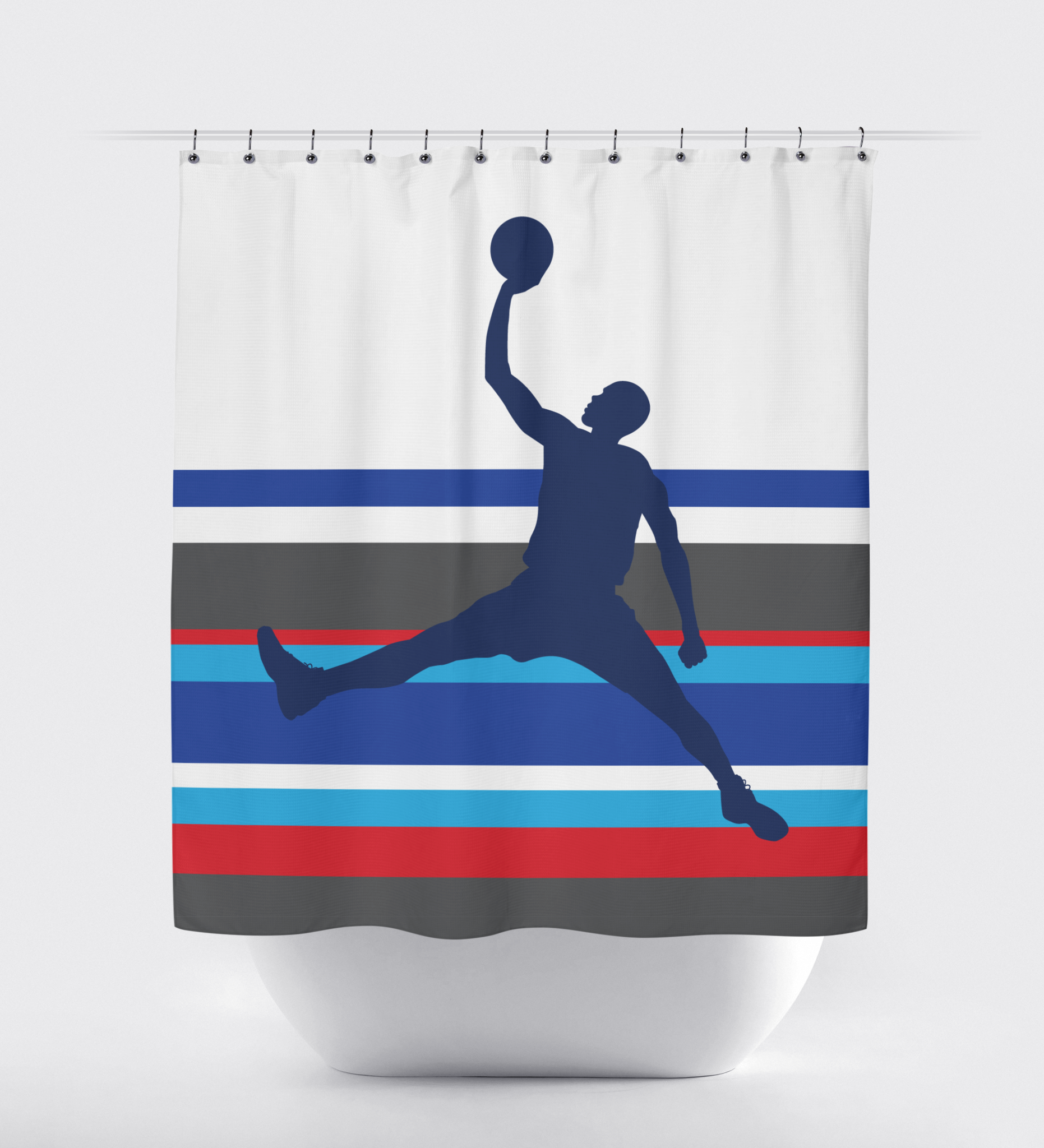 Custom Striped Basketball Themed Shower Curtain for Boys â€“ Shop ... - Custom Basketball Shower Curtain for Boys and Teens - Sports Bathroom Decor  - Striped - Navy ...