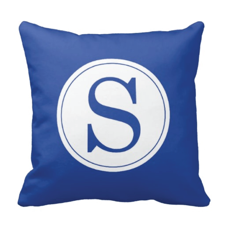 Single Initial Monogram Throw Pillow Royal Blue And White Choose Any Colors