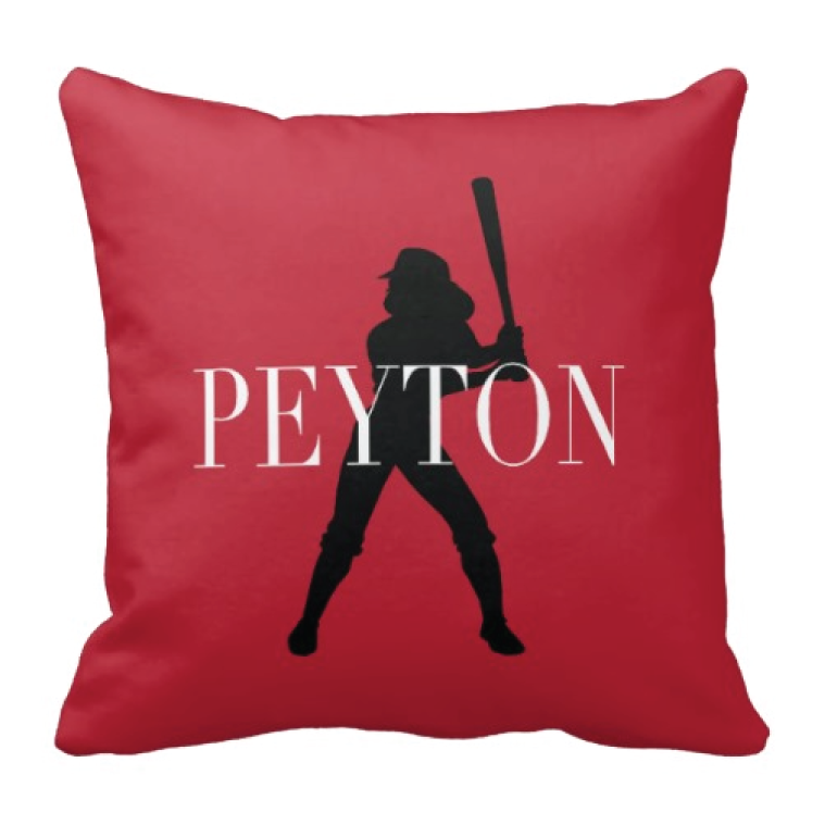 Softball Silhouette Throw Pillow With Monogram Red Black And White Choose Any Colors