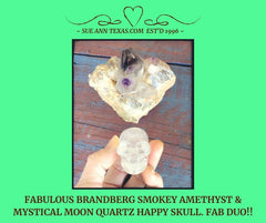 Smokey Brandberg Amethyst with Moon Quartz Happy Skull