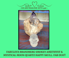Smokey Brandberg Amethyst & Moon Quartz Happy Skull!