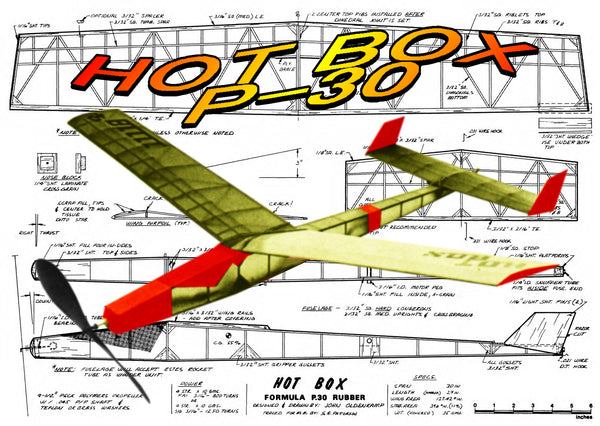 Full Size Printed Model Freeflight Airplane Plan For Hot Box P 30 Vintage Model Plans