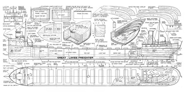 Great Lakes Freighter 1:10 Scale 45" Full Size Printed Plans for Radio – Vintage Model Plans