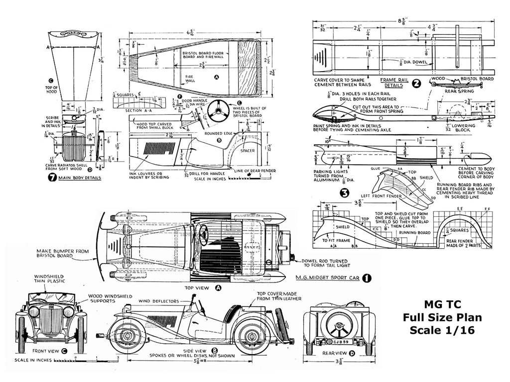 FULL SIZE PRINTED PLAN and ARTICLE M. G. MIDGET TC Scale 1 ...