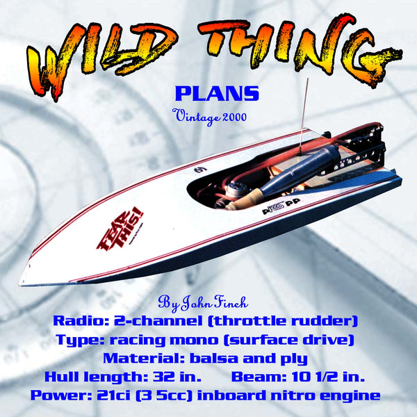 Full Size Printed Plan inboard racing mono hull THE WILD ...