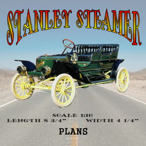 Full Size Printed Plans Stanley Steamer Scale 1 16 L 8 W 4 Vintage Model Plans