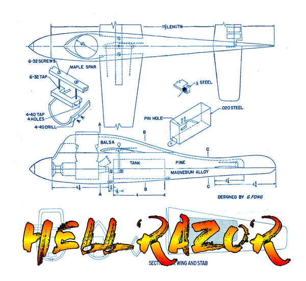 Full Size Printed Plan Control Line Class B Speed Hell Razor Won Senio Vintage Model Plans