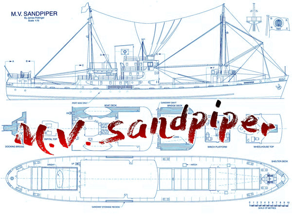 Full Size Printed Plans Cargo Ship M.V. Sandpiper Scale 1 