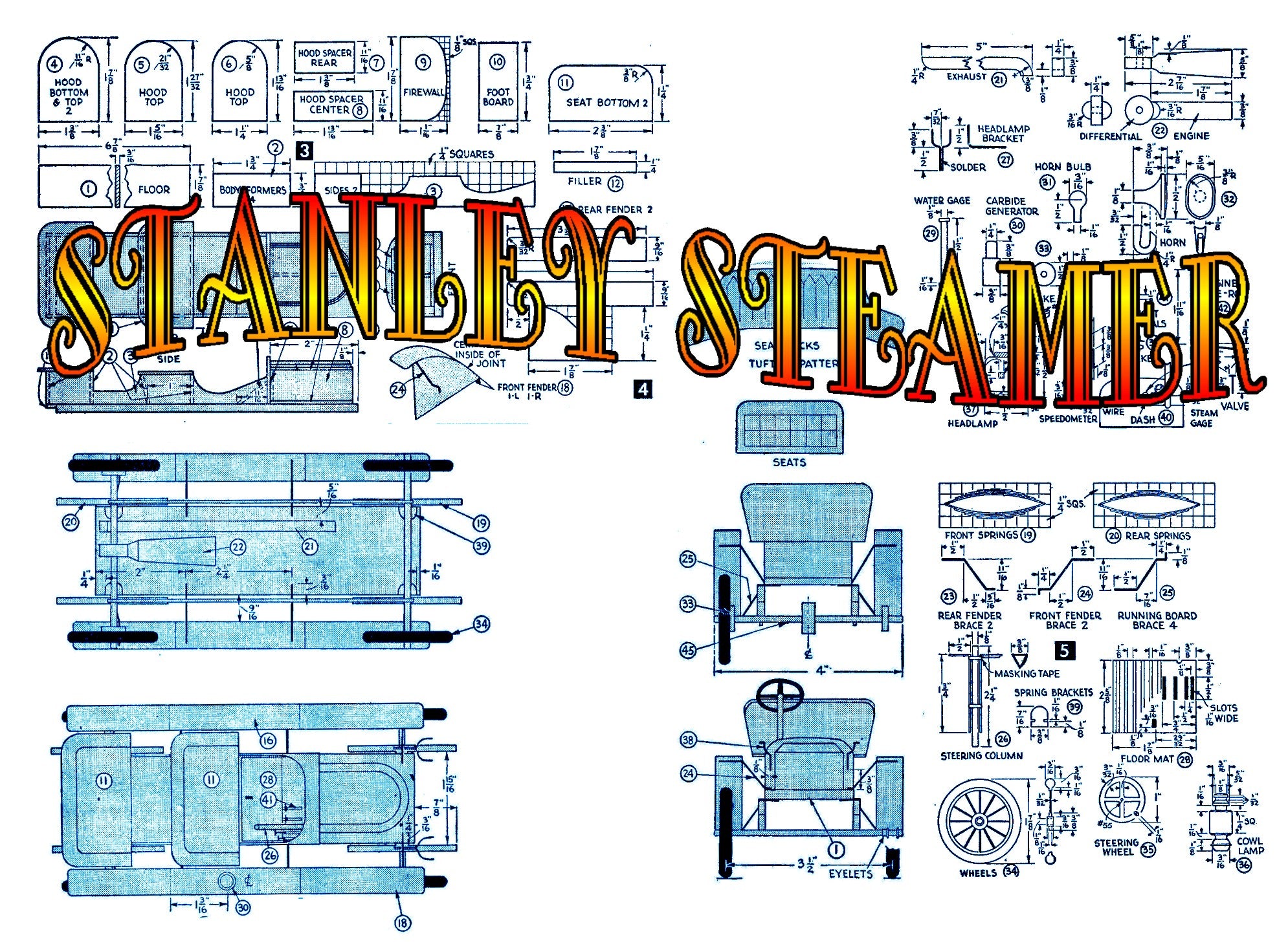 Full Size Printed Plans Stanley Steamer Scale 1 16 L 8 W 4 Vintage Model Plans