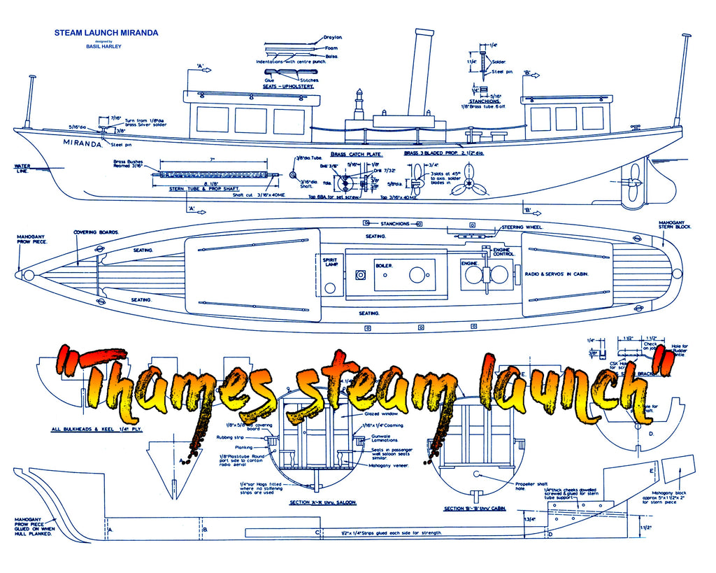 Full size printed plan to Build a thames steam launch 1:12 ...