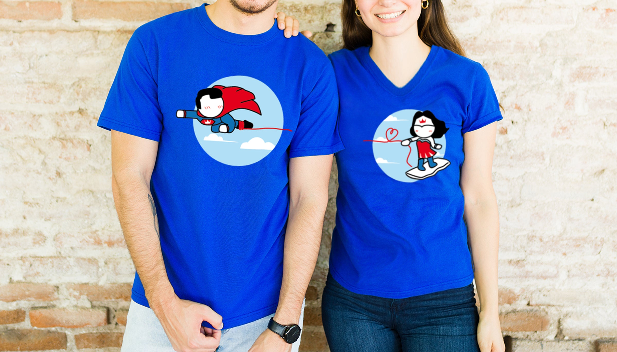 BoldLoft His and Hers Couple Shirts and Pillowcases with Superhero Designs